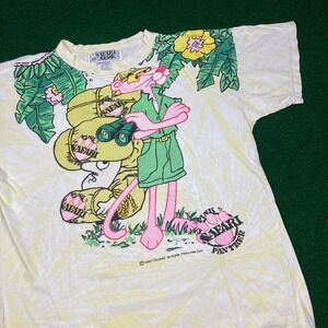 Vintage Pink Panther Shirt Mens M White 1987 Safari Club All Over Print AOP 80s